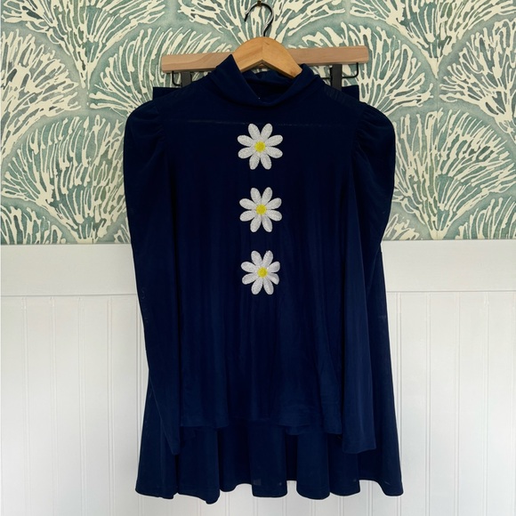 Kristin It Navy Blue Daisy Caron Top with matching Chatteron Skirt Set in Small - Picture 2 of 9